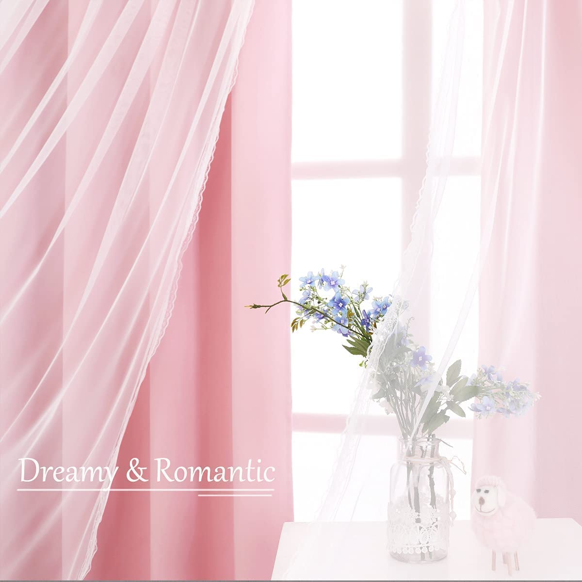 SOFJAGETQ pink blackout curtains top grommets enabling easy installation.