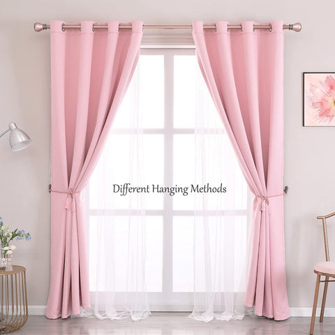 SOFJAGETQ pink blackout curtains overlay detail showing crushed sheer layer.