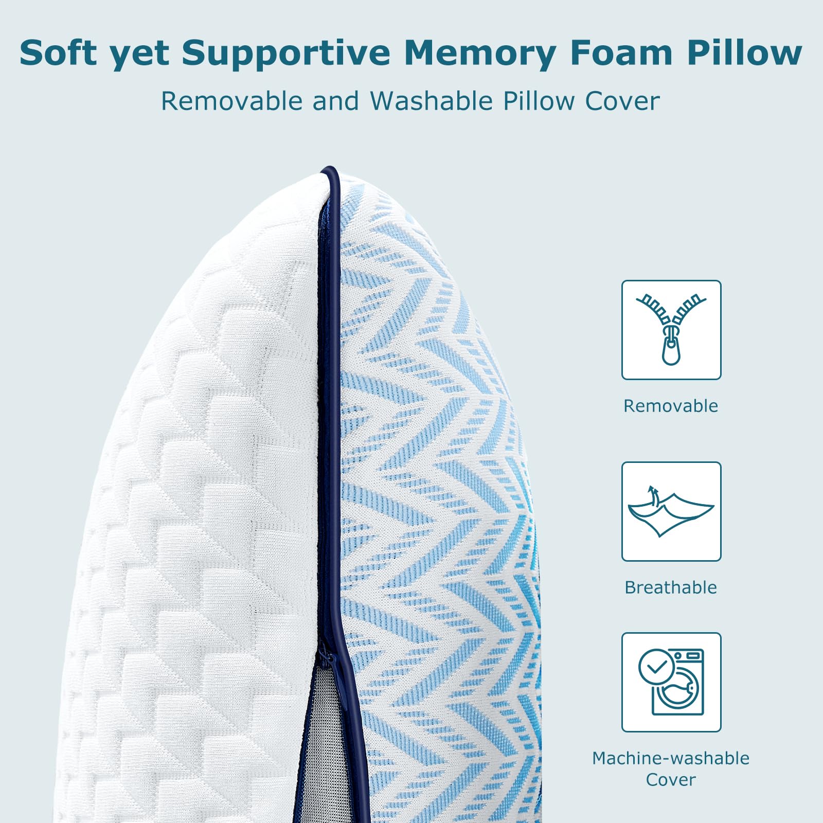 Sofslee Gel Memory Foam Pillow front view with medium loft