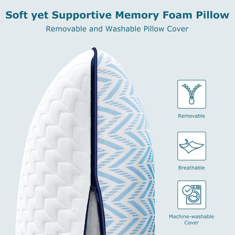 Sofslee Gel Memory Foam Pillow front view with medium loft