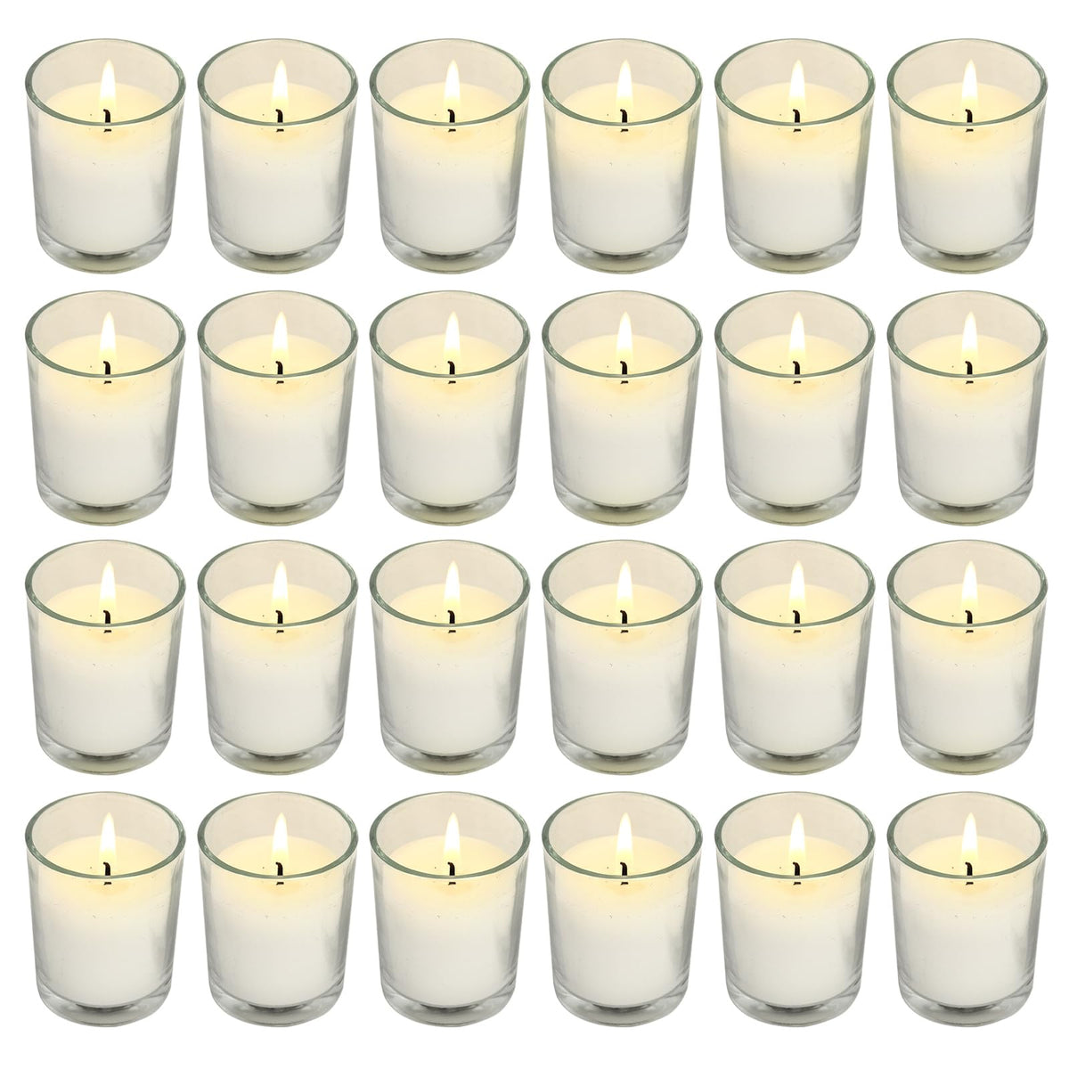 Soft Breeze ivory unscented votive candles glow softly for wishing and ambience.
