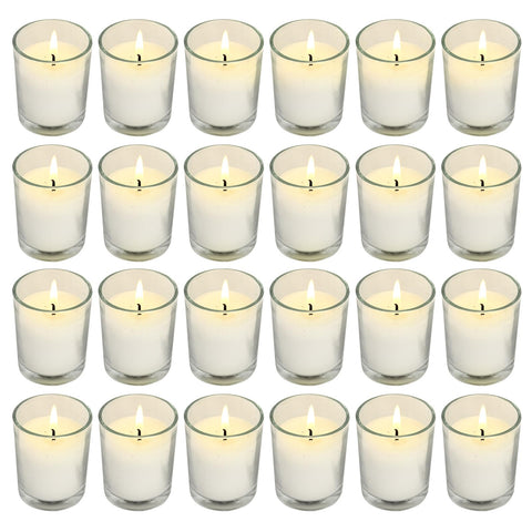 Soft Breeze ivory unscented votive candles glow softly for wishing and ambience.
