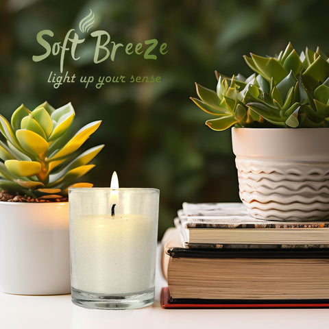 Soft Breeze hydrotherapy ambience candles provide a calm, scent-free glow.