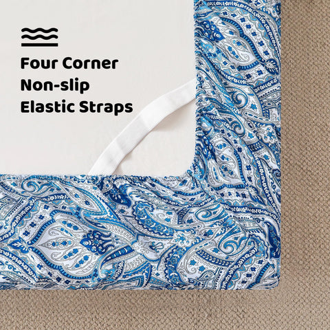 Softan blue paisley flat sheet with durable weave for year-round comfort.