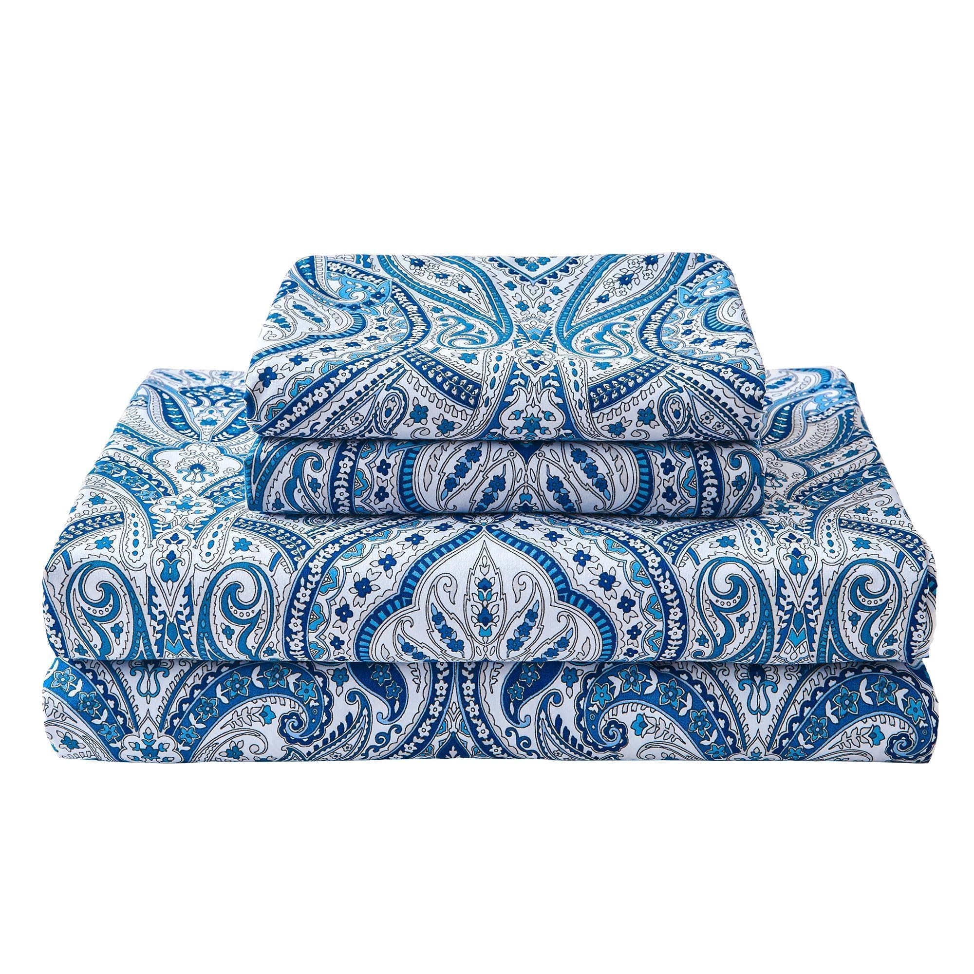 Softan blue paisley full sheet set with soft, breathable microfiber.