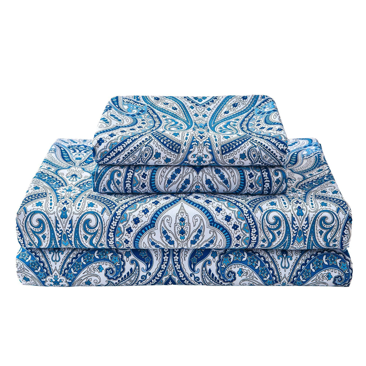 Softan blue paisley full sheet set with soft, breathable microfiber.