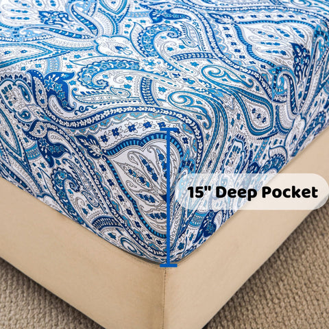 Softan blue paisley pillowcases provide smooth sleep with secure fit.
