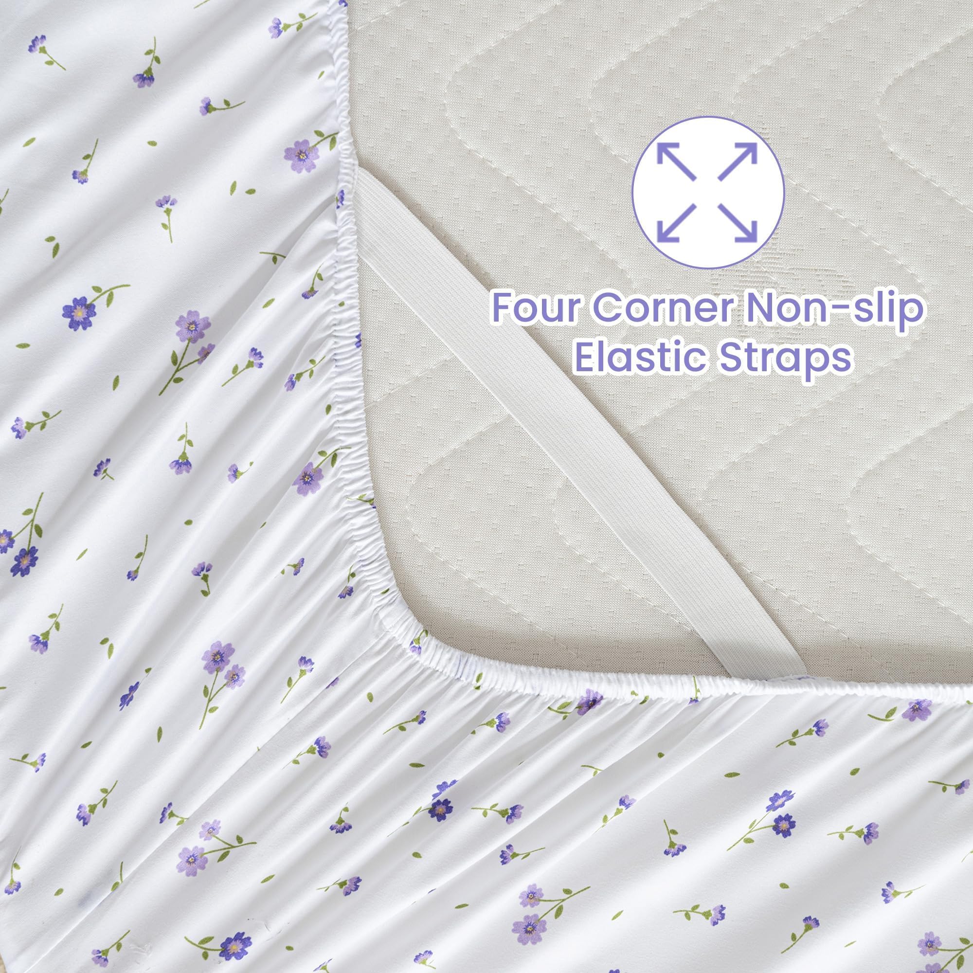 Softan floral set close-up shows purple petals and soft microfiber texture.