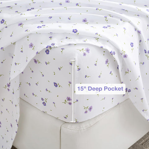 Softan Floral Queen Sheet fitted with 15-inch pocket stays snug on tall mattresses.