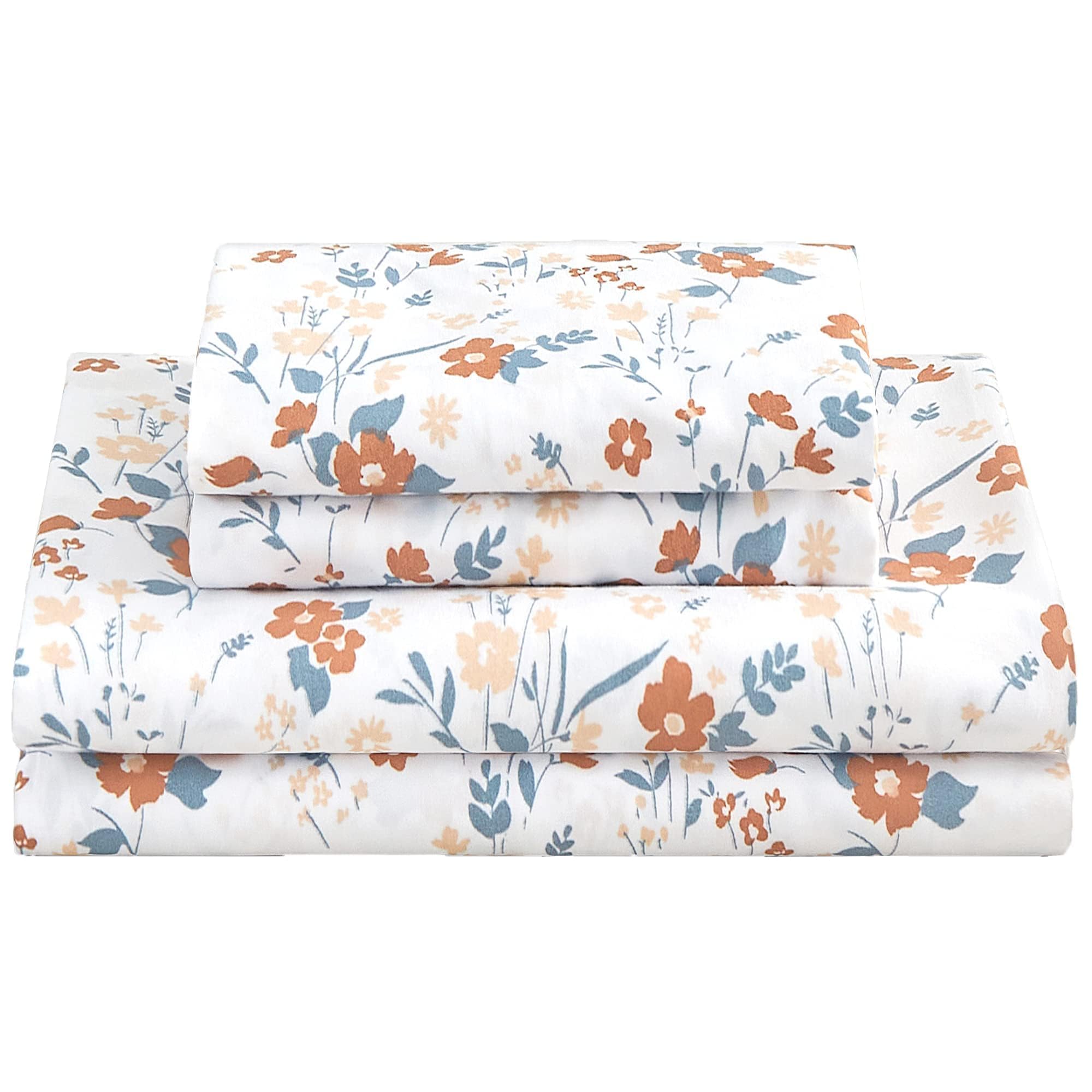 Softan Floral Queen Sheet Set orange flowers enhances spring décor and comfort.