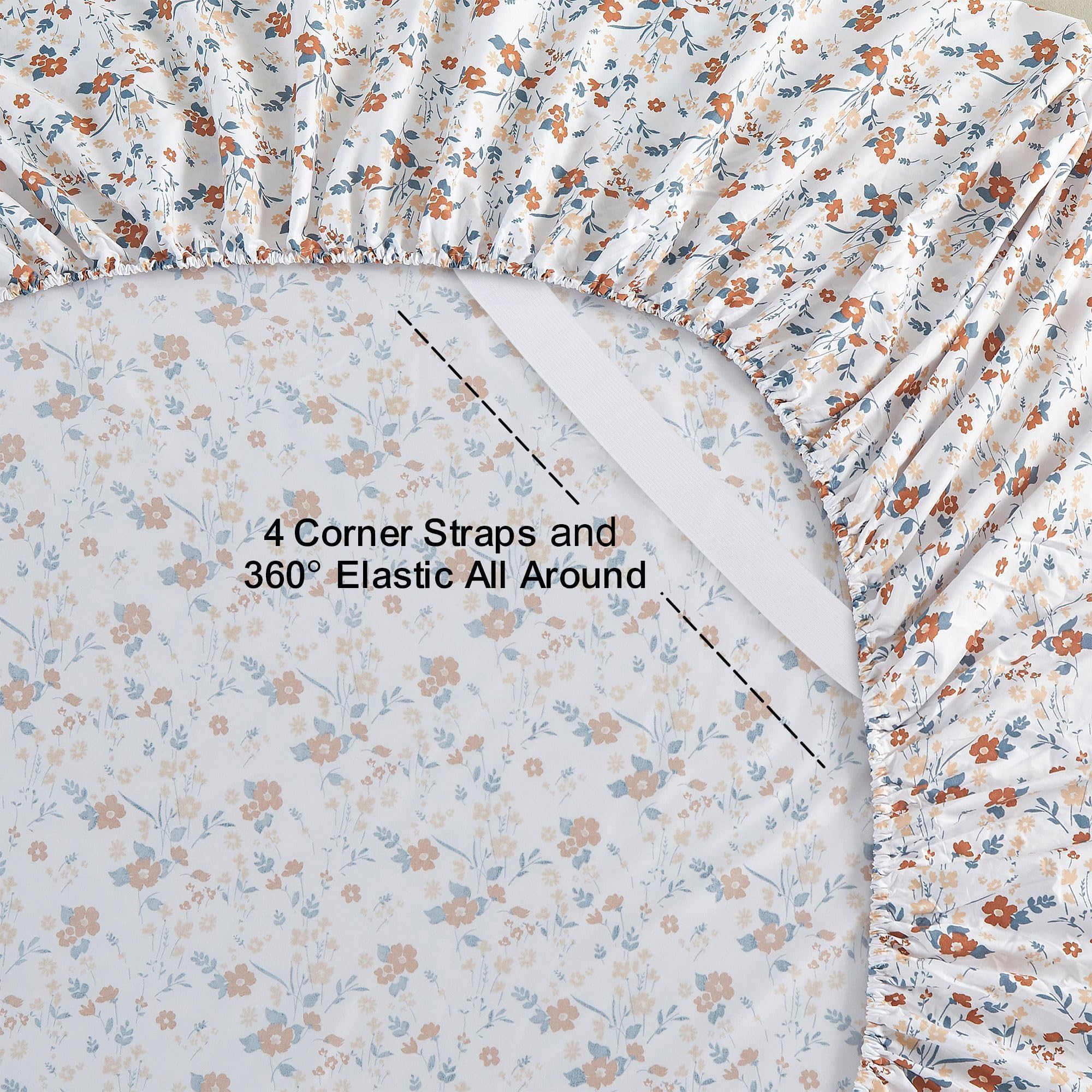 Softan orange flower printed sheets provide breathable microfiber for cooler nights.