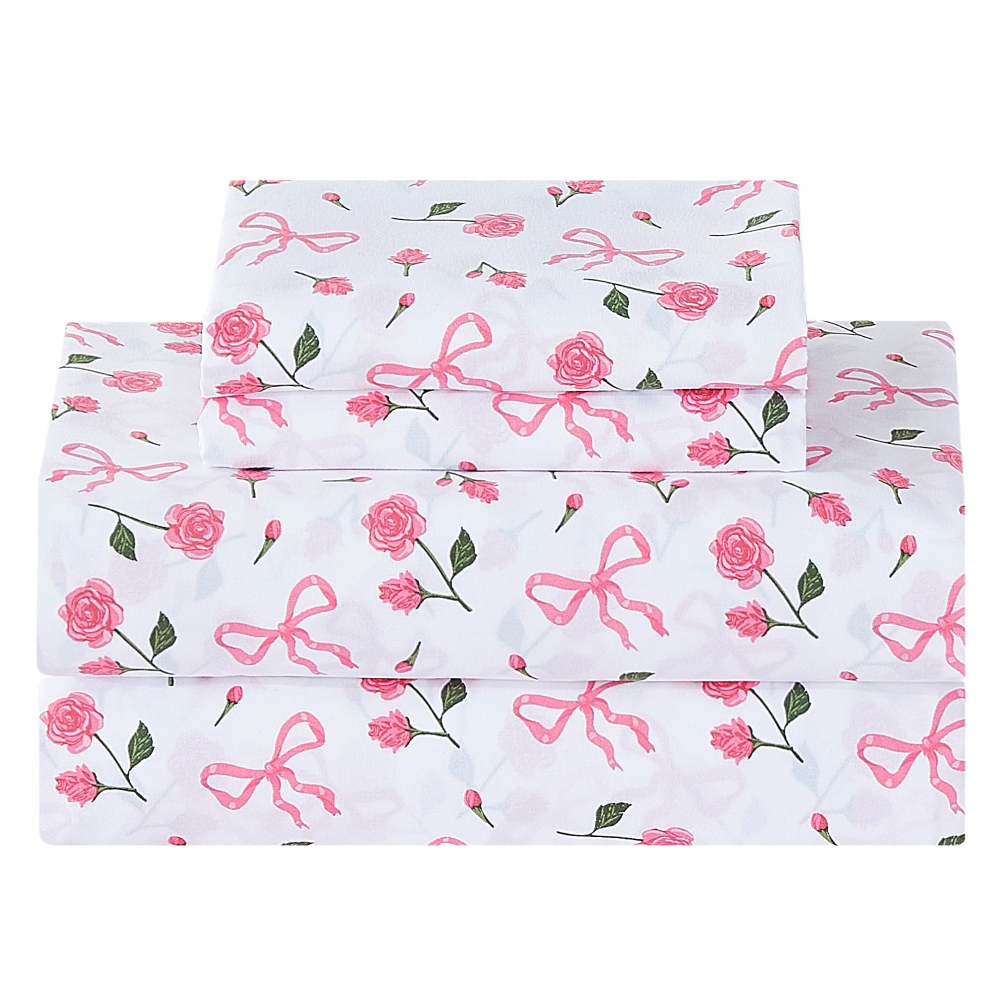 Softan pink-floral-queen-bed-sheet delivers a soft touch for cozy nights.