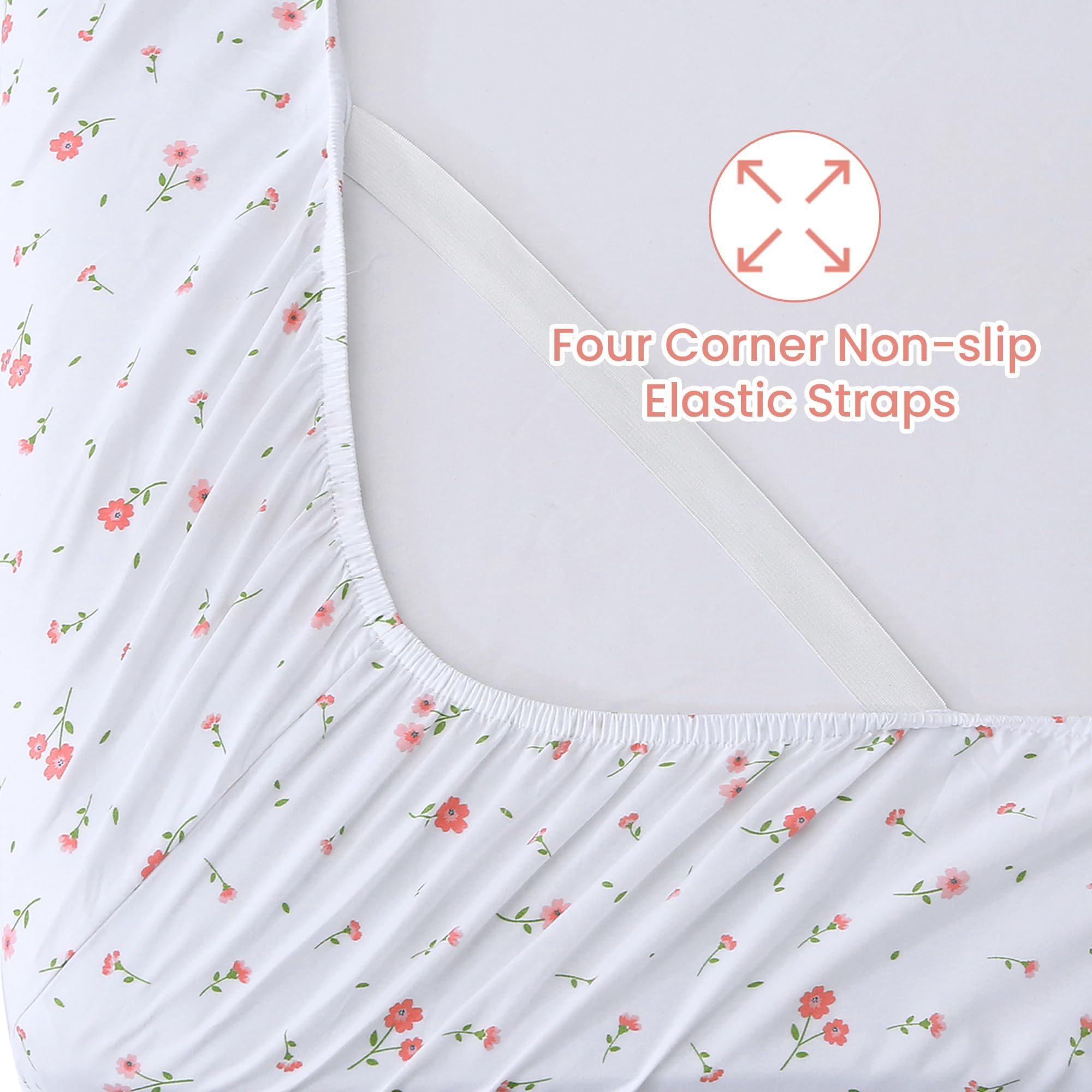 Softan pink floral queen fitted sheet keeps a thick mattress secure with deep 15-inch pockets.