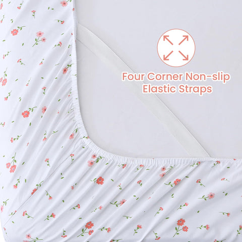 Softan pink floral queen fitted sheet keeps a thick mattress secure with deep 15-inch pockets.