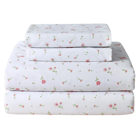 Softan pink floral queen sheet set with breathable, ultra-soft microfiber for comfortable nights.