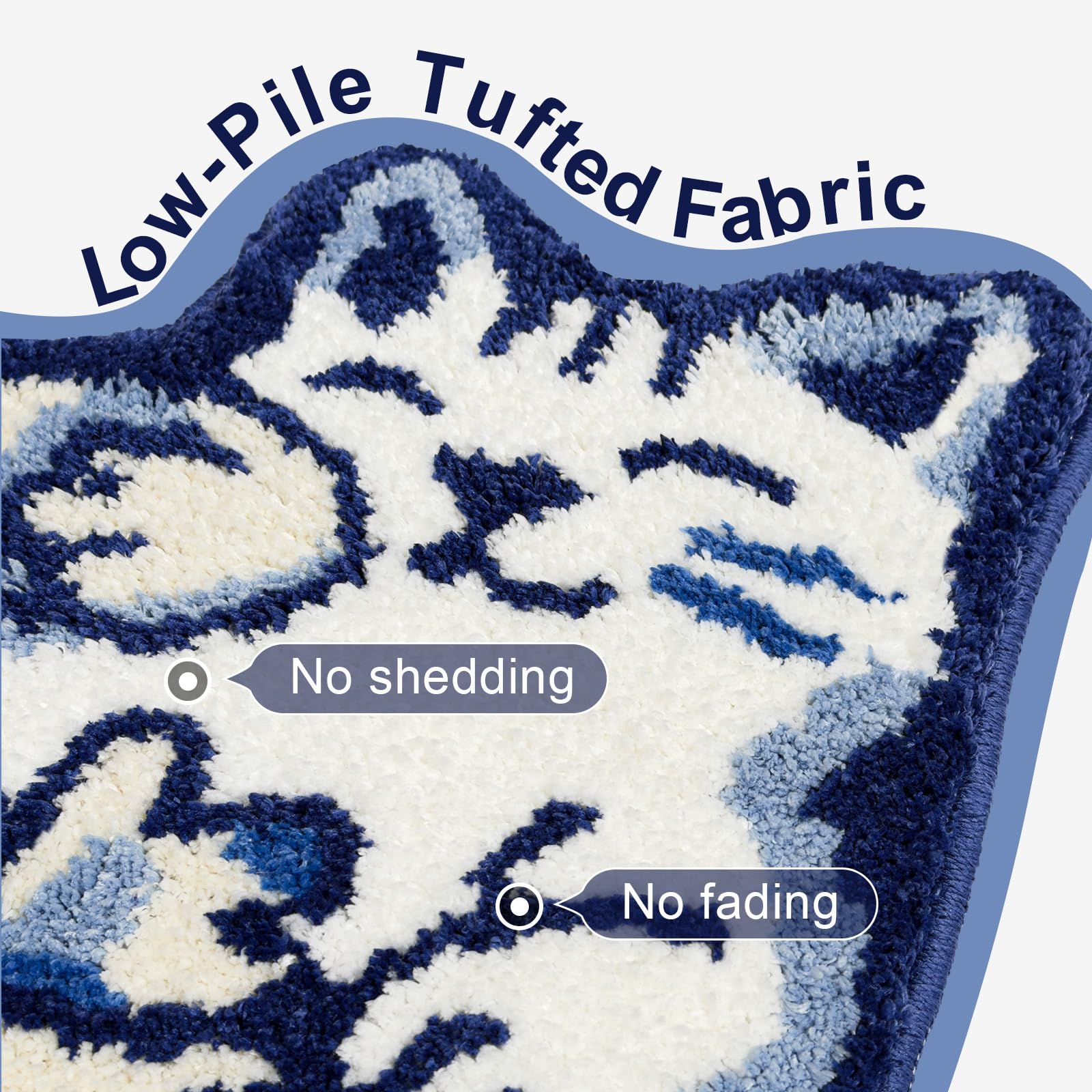 Softania Blue Delft Cat Rug with textured TPR backing for secure placement