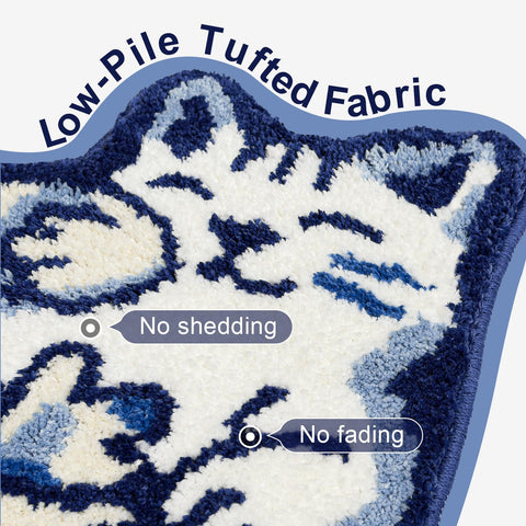 Softania Blue Delft Cat Rug with textured TPR backing for secure placement