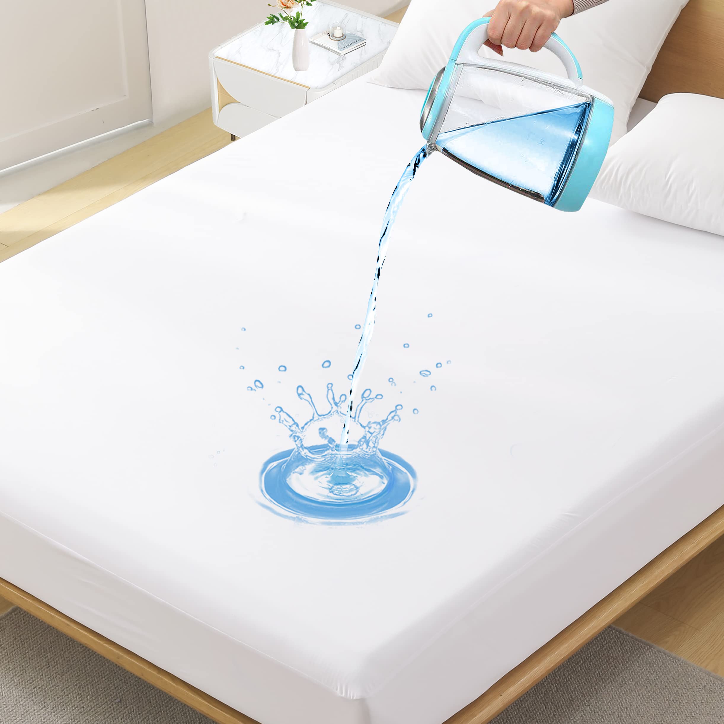 Softhour King Waterproof Mattress Protector front view shields against spills and stains.