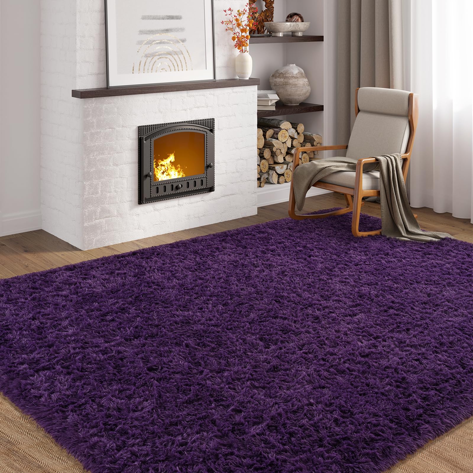 Softlife purple shag rug nursery soft touch creates safe, comforting play area.