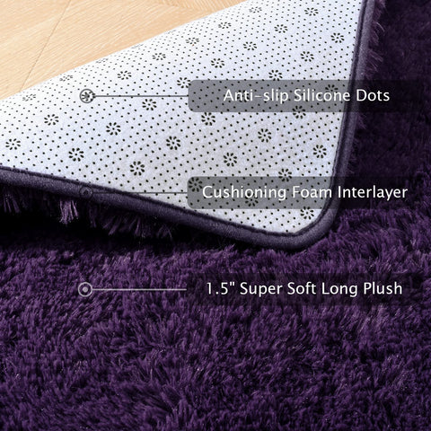 Softlife purple shag rug packaging note helps fluff recovery after opening.
