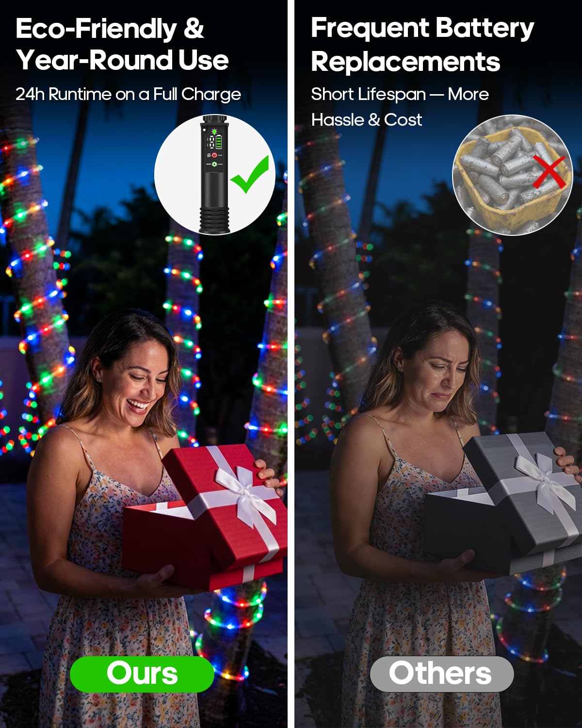 Soiarllt rope lights 79ft with timer mode for hands-free use.