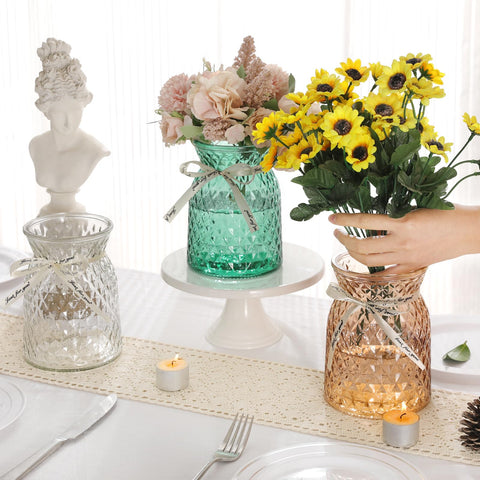 SOJOCK wedding centerpieces setup using the diamond-pattern vases.