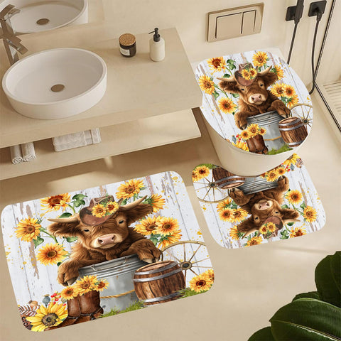 Sokdcam Highland cow U-shaped rug 17.7x15.4 offers soft, non-slip comfort.