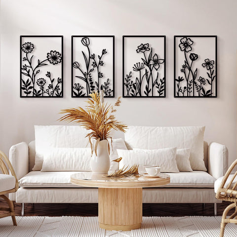 Sokurdeg black metal flowers wall decor set of four adds modern elegance to any wall