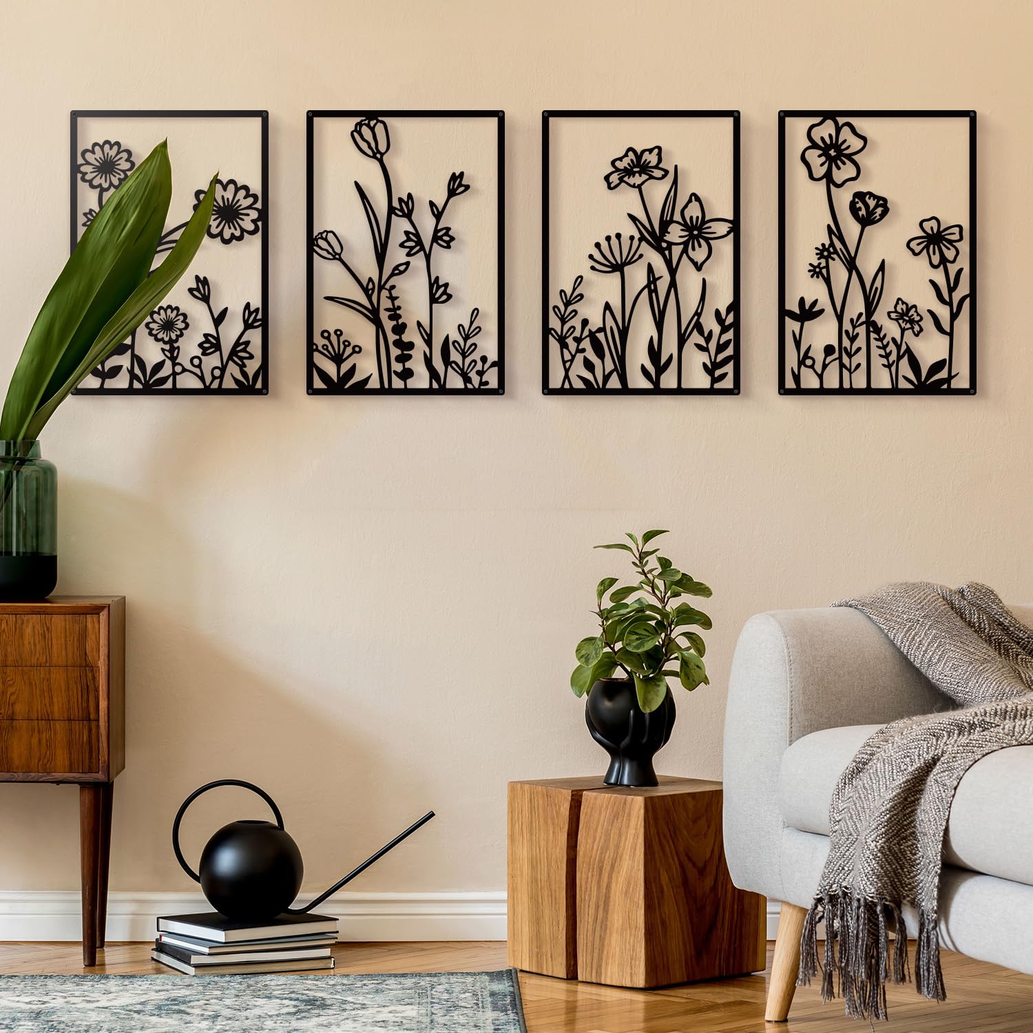 Sokurdeg black metal flowers bring texture and depth to any interior space