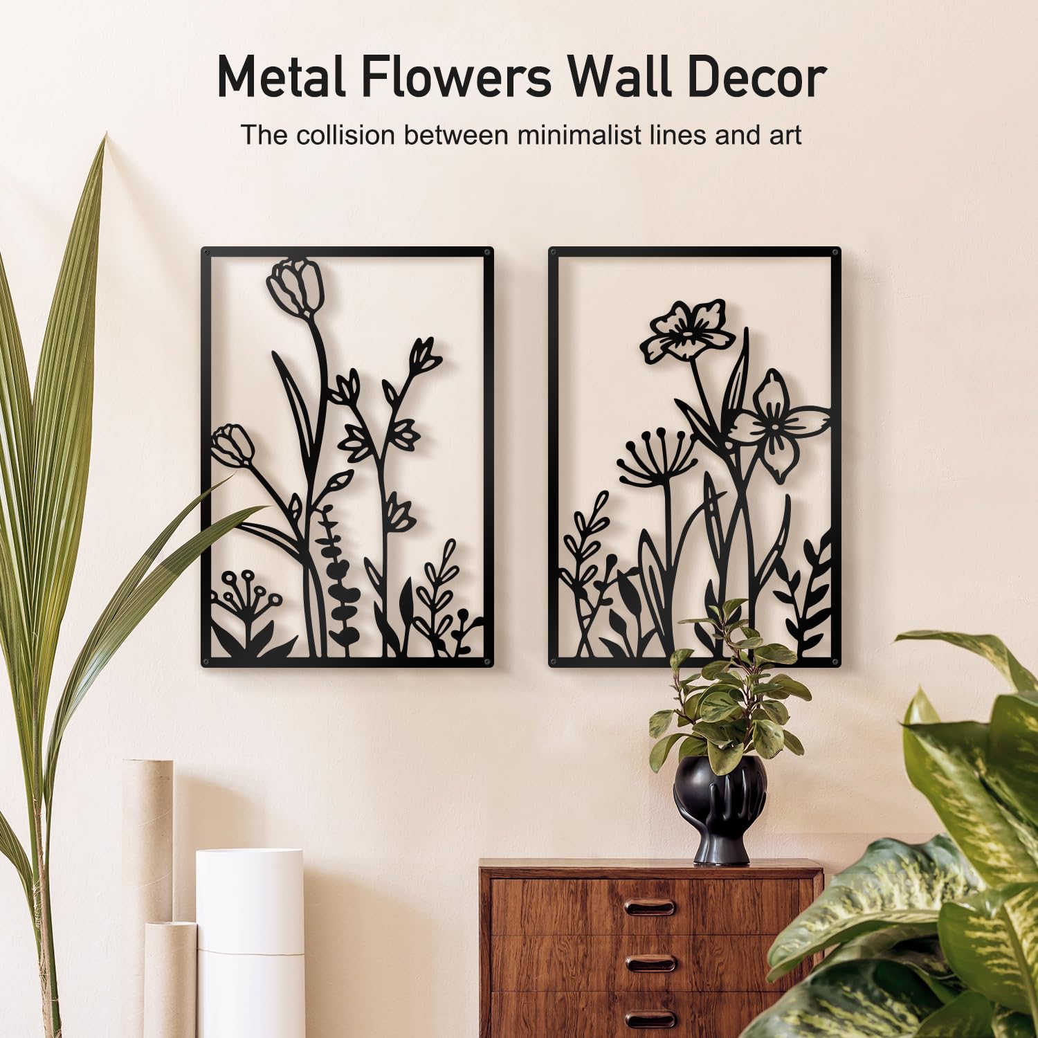 Sokurdeg minimalist floral wall art with hollow design creates dynamic light and shadow