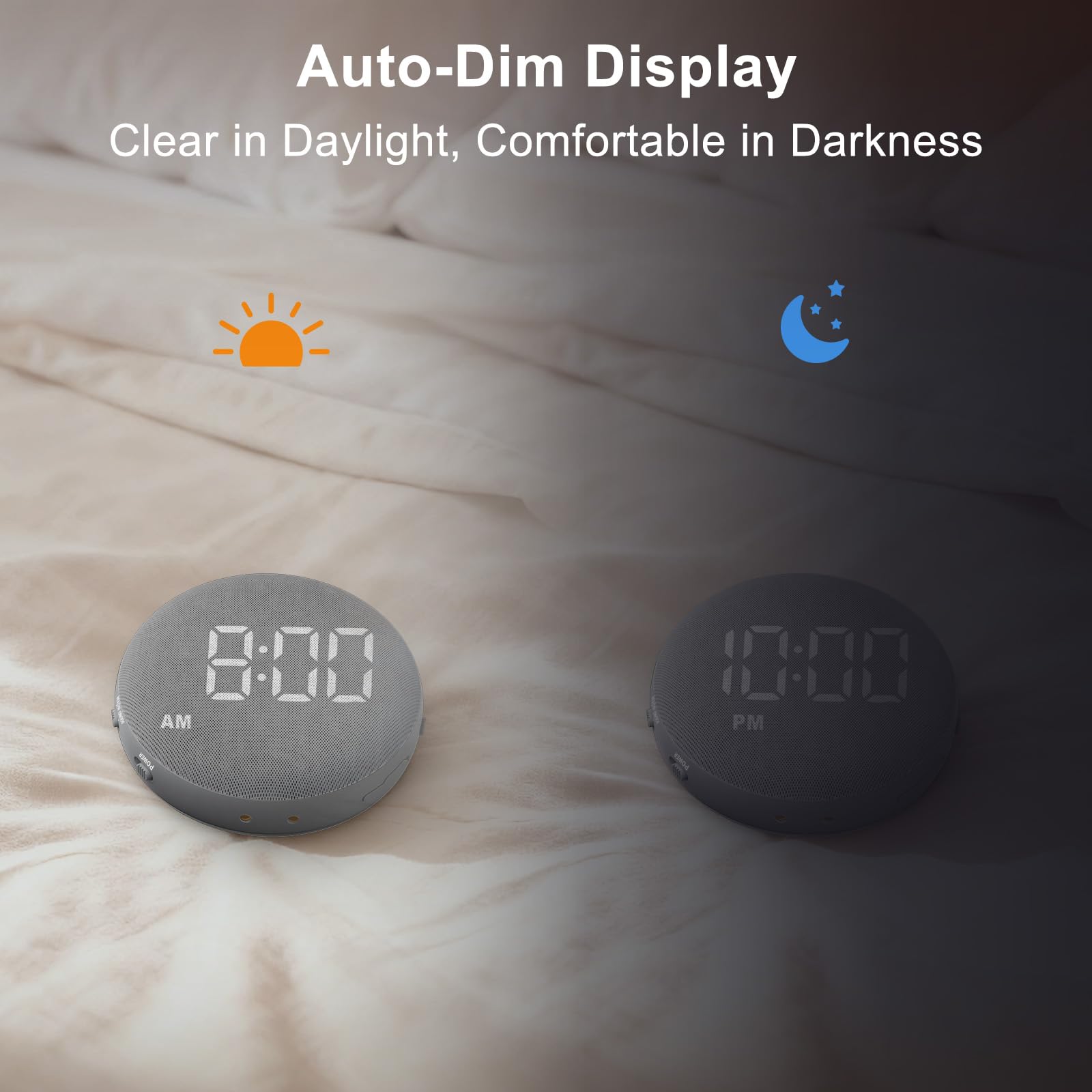 SolaceRise alarm clock auto-dim display adapts to ambient light