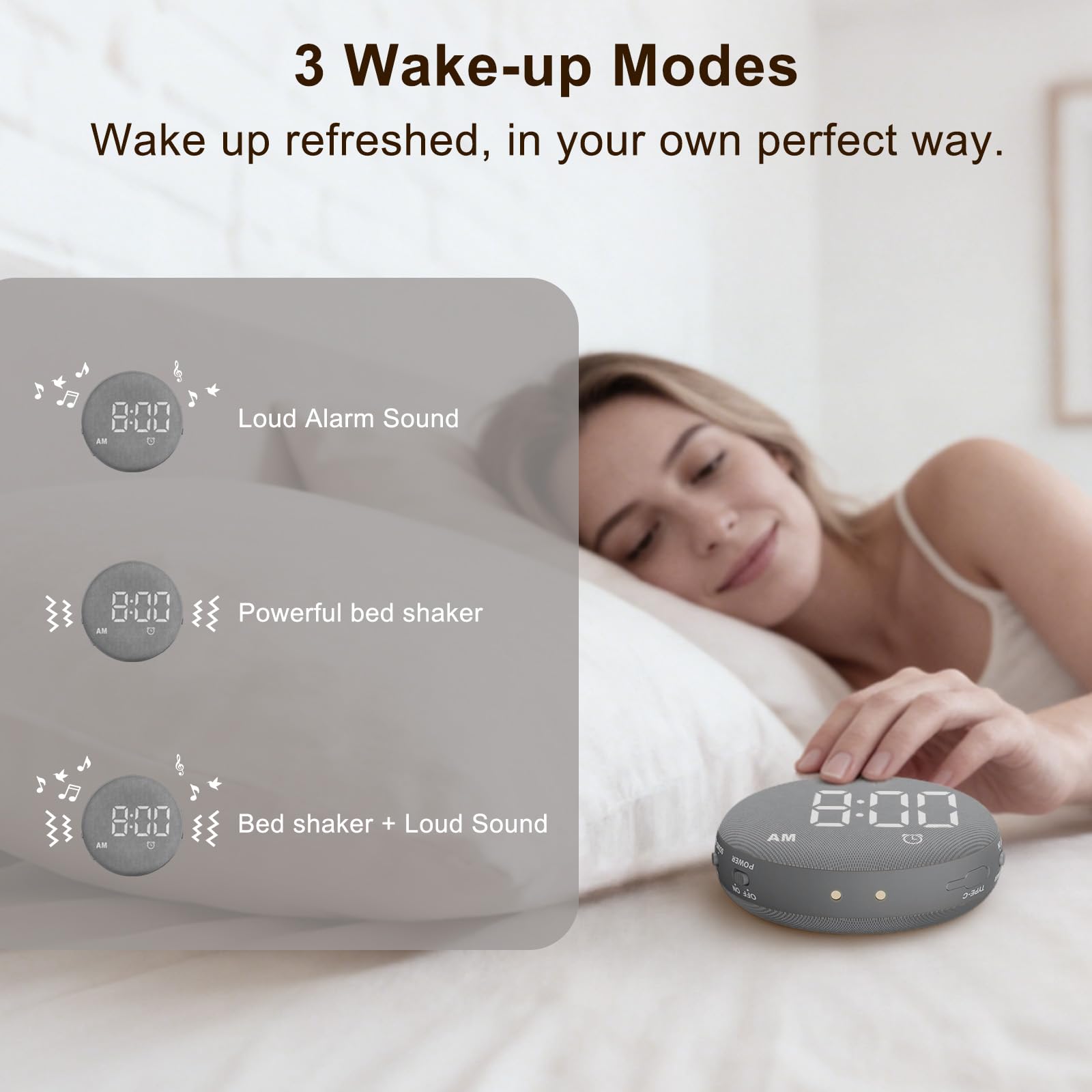 SolaceRise alarm clock portable battery pack enables cordless use