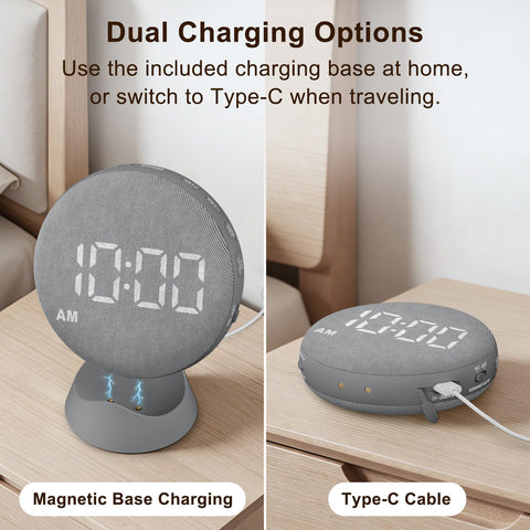 SolaceRise alarm clock travel-dorm use shows portable, rechargeable design