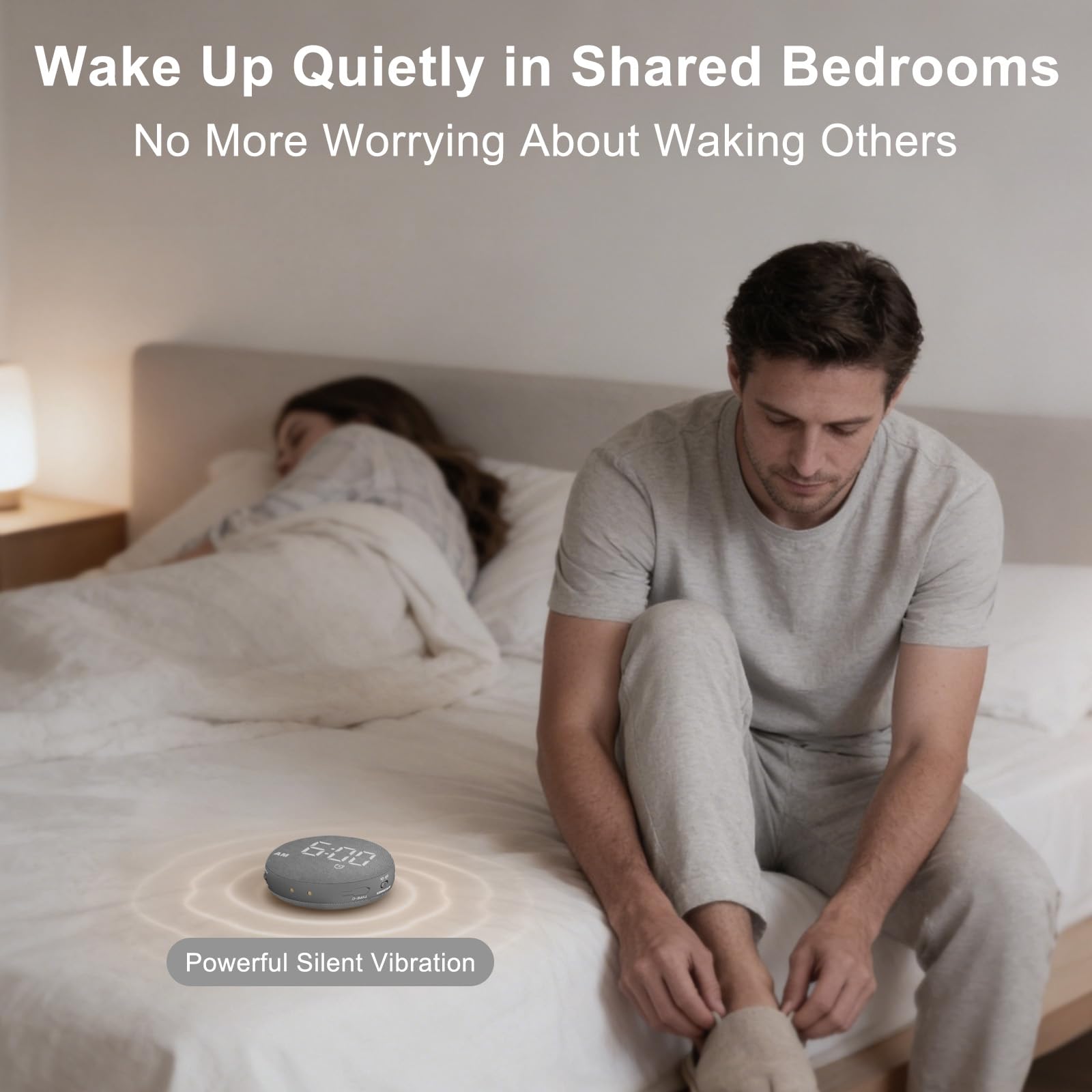 SolaceRise alarm clock vibration levels display with five options