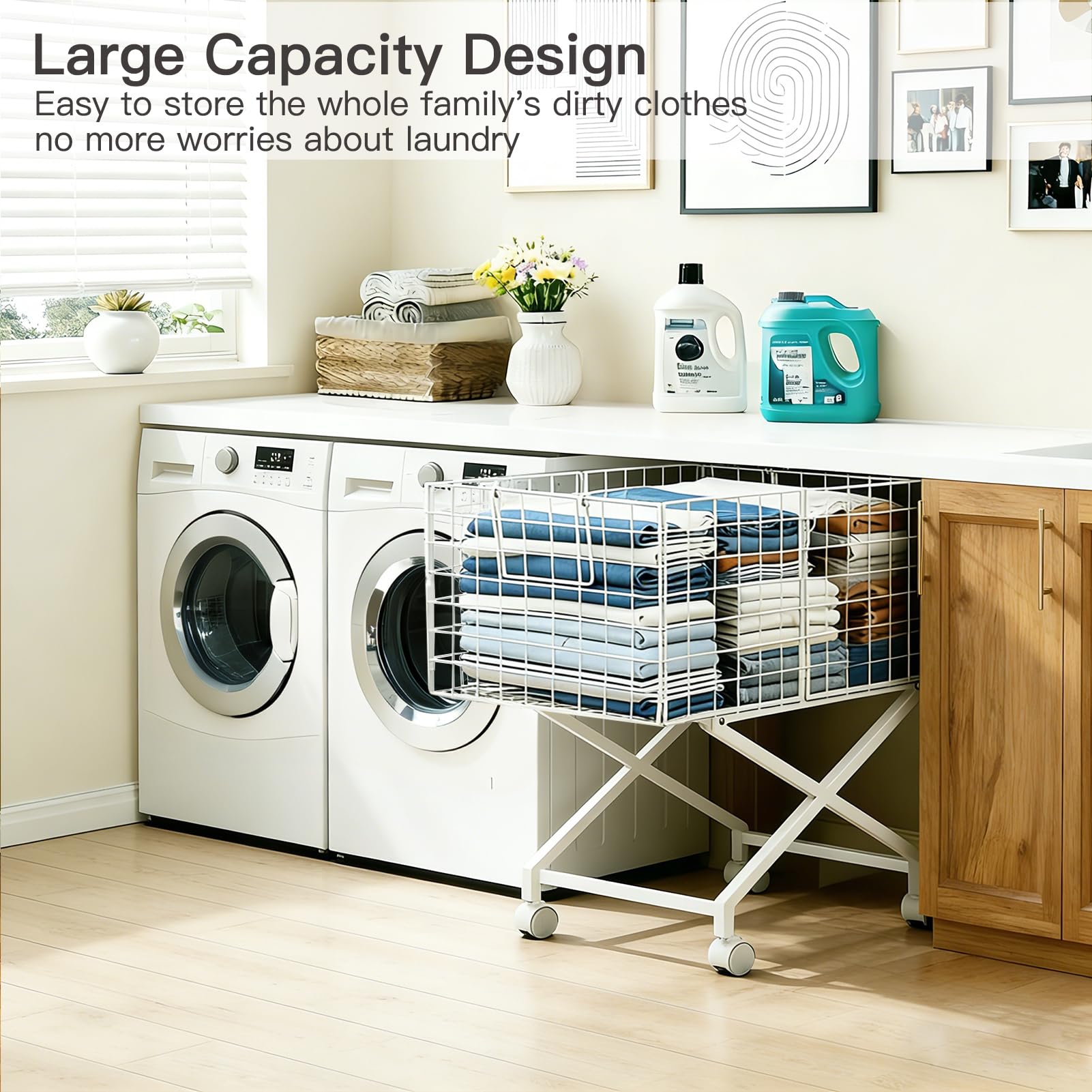 Solcasaco elevated base keeps laundry at a comfortable reach height.