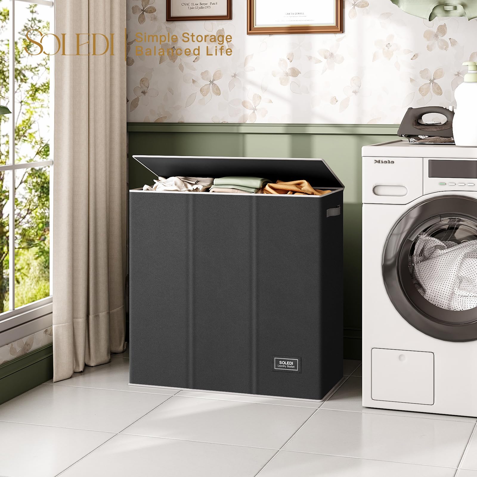 SOLEDI hamper in laundry room ready for daily sorting and transport