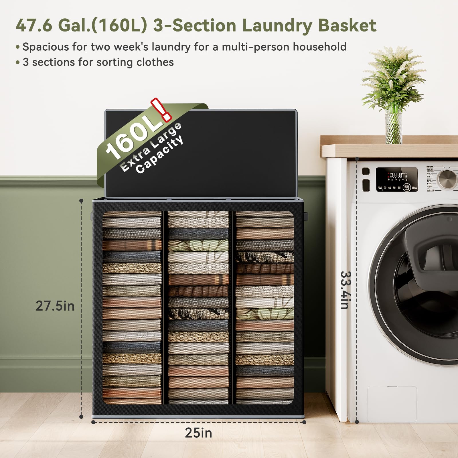 SOLEDI hamper with lid keeps dirty clothes hidden and odors contained