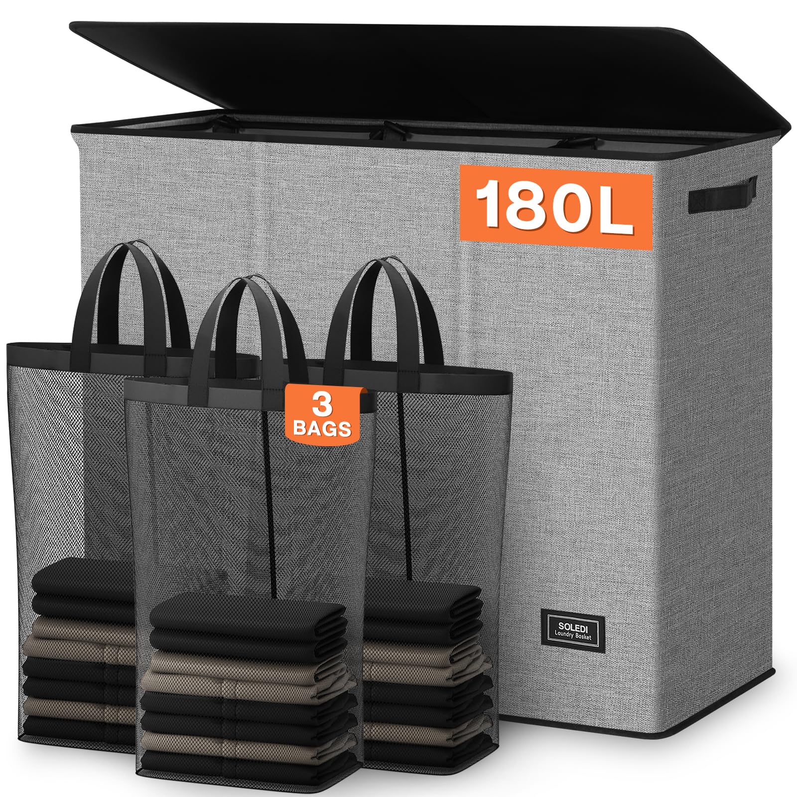 SOLEDI 180L laundry hamper with lid keeps laundry out of sight.