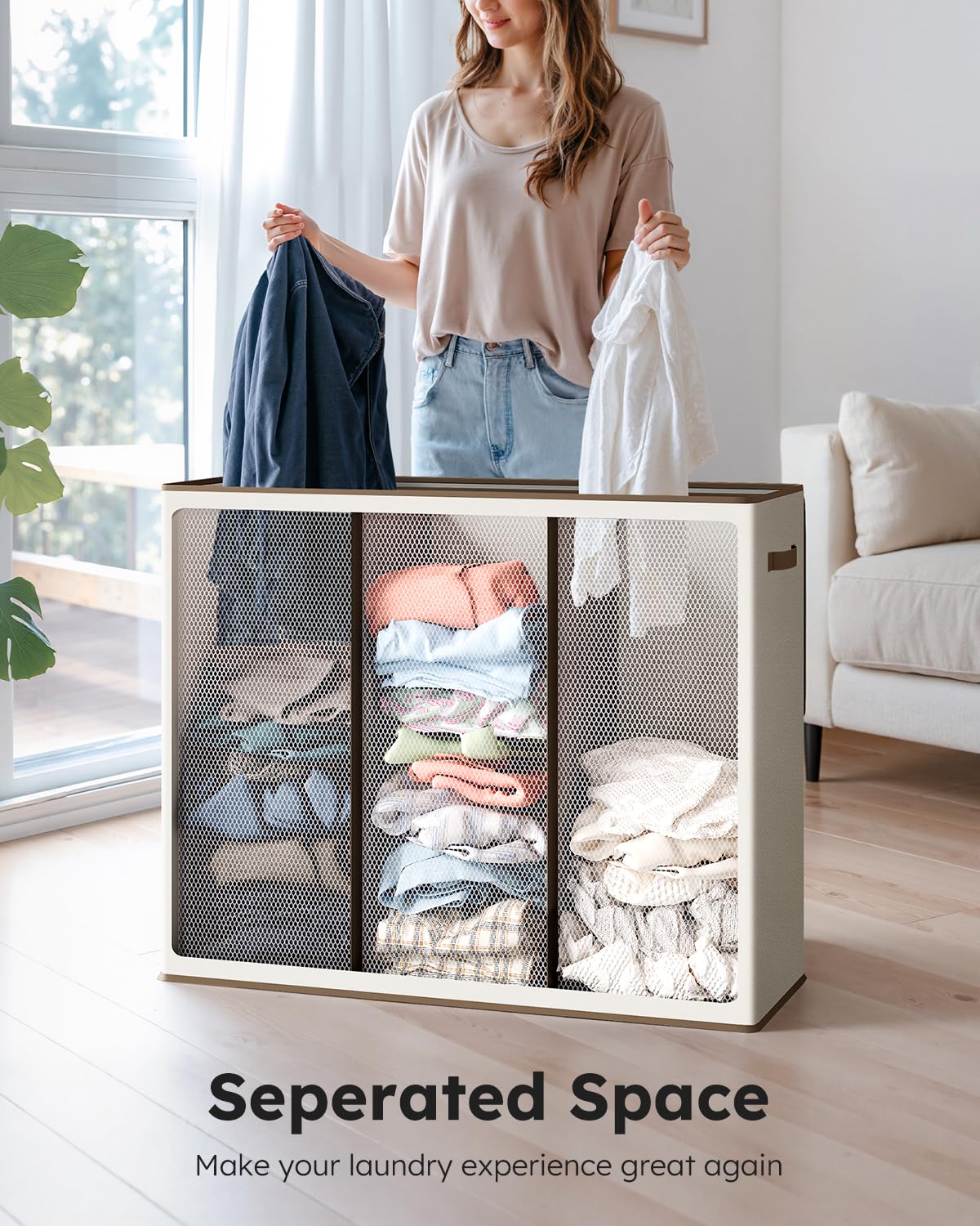 SOLEDI laundry hamper lid keeping clothes out of sight and neat.