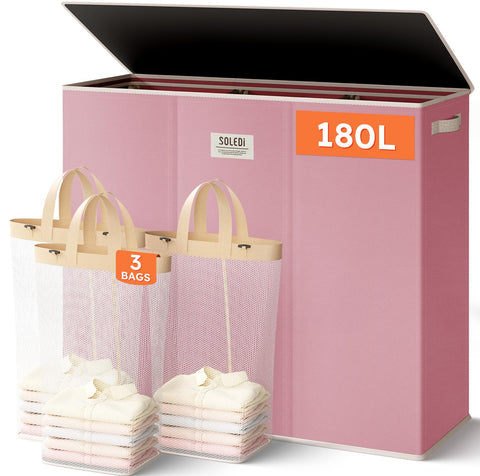 SOLEDI 180L laundry hamper with lid showing concealed clothes and odor containment.