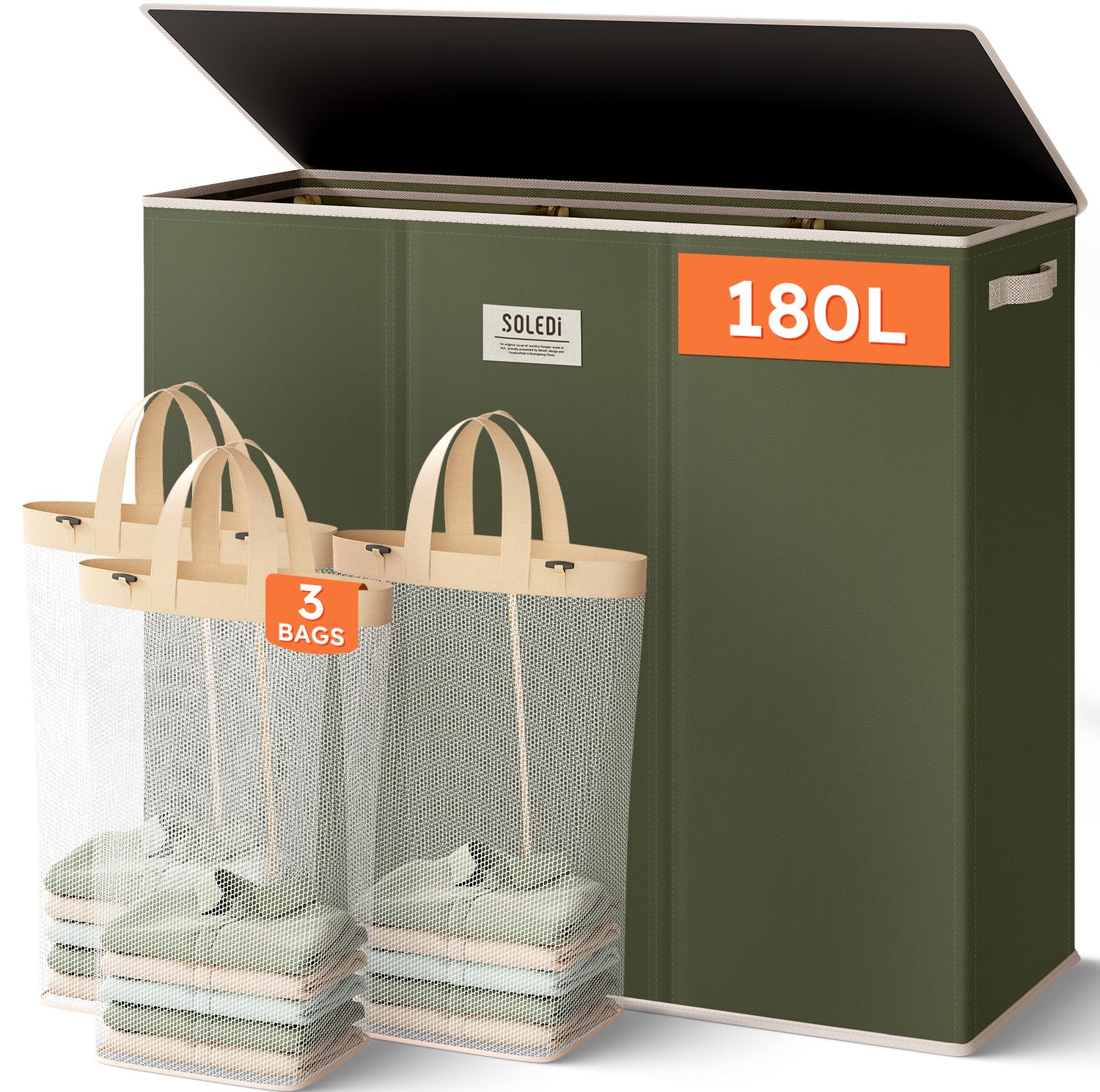 SOLEDI 180L laundry hamper with lid conceals clothes and odors.