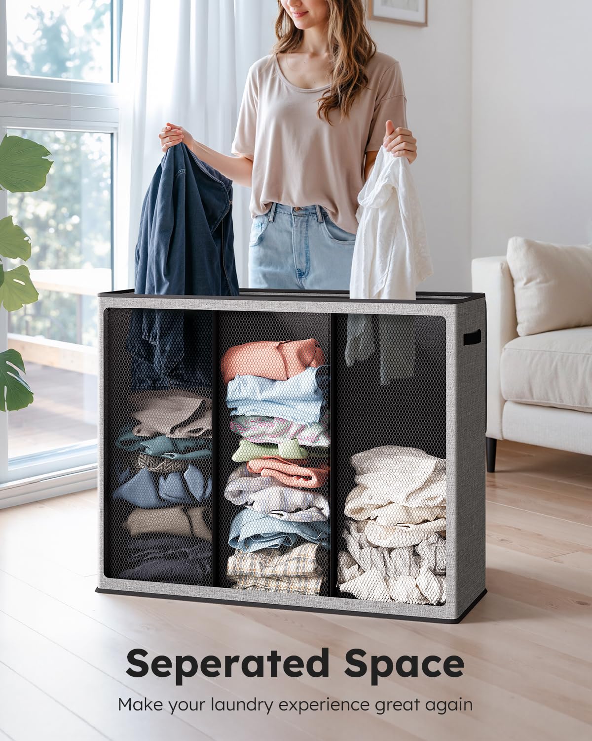 SOLEDI three-section divider helps sort clothes efficiently.