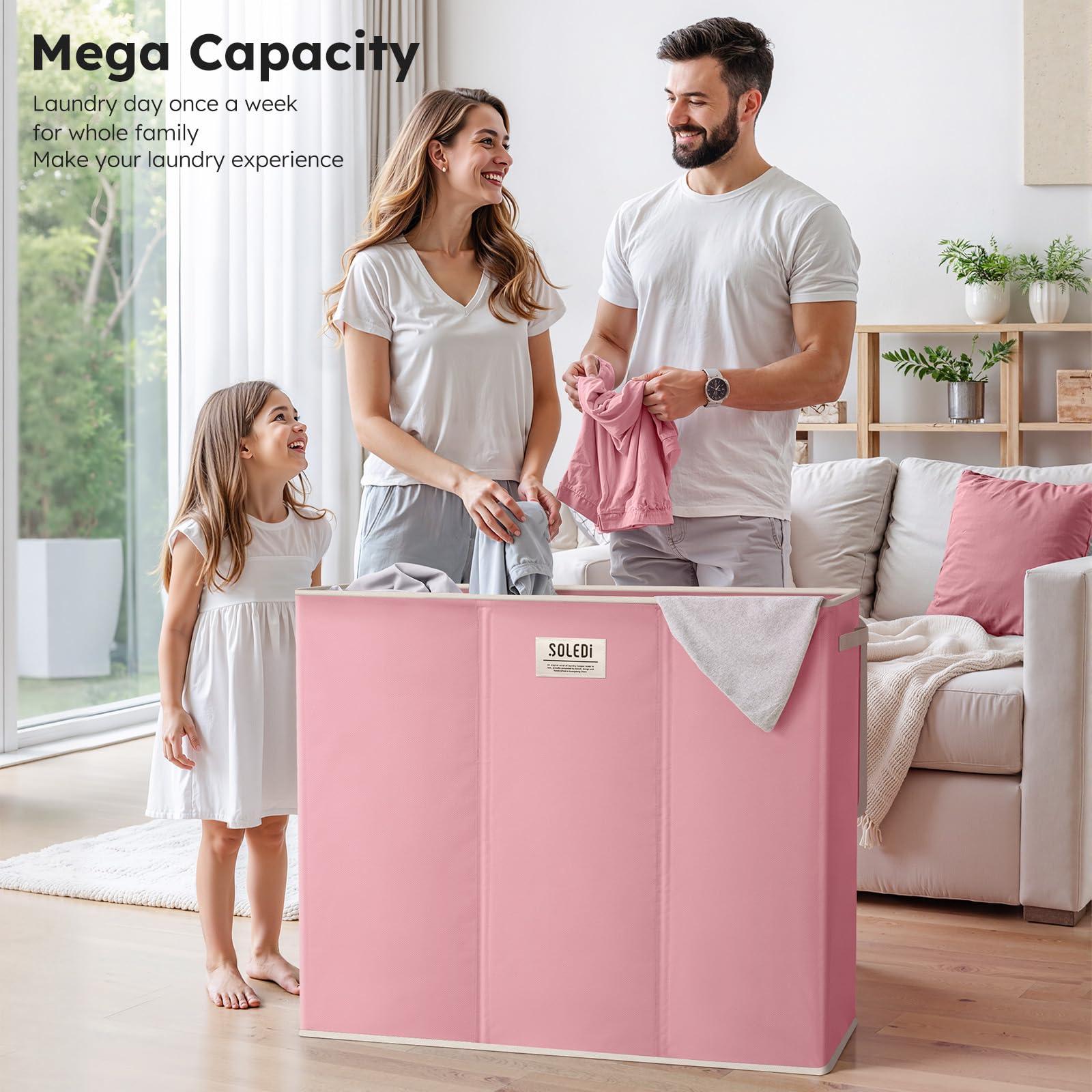 SOLEDI 3-section sorter helping organize whites, darks, and delicates.
