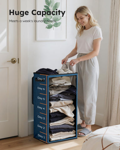 SOLEDI collapsible laundry basket folded compactly for easy storage.