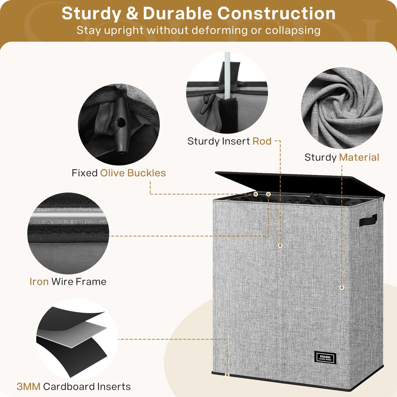 SOLEDI dual-laundry-basket folded-flat demonstrates space-saving storage.