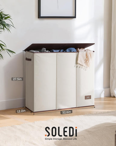 SOLEDI easy assembly foldable hamper for compact storage.