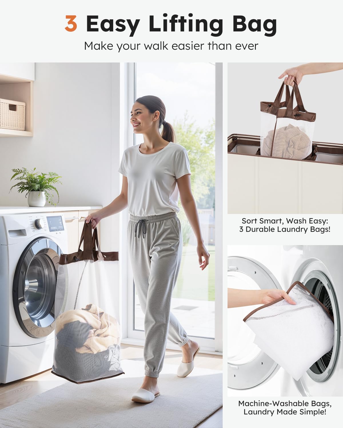 SOLEDI faux linen fabric laundry hamper with waterproof coating for durability.