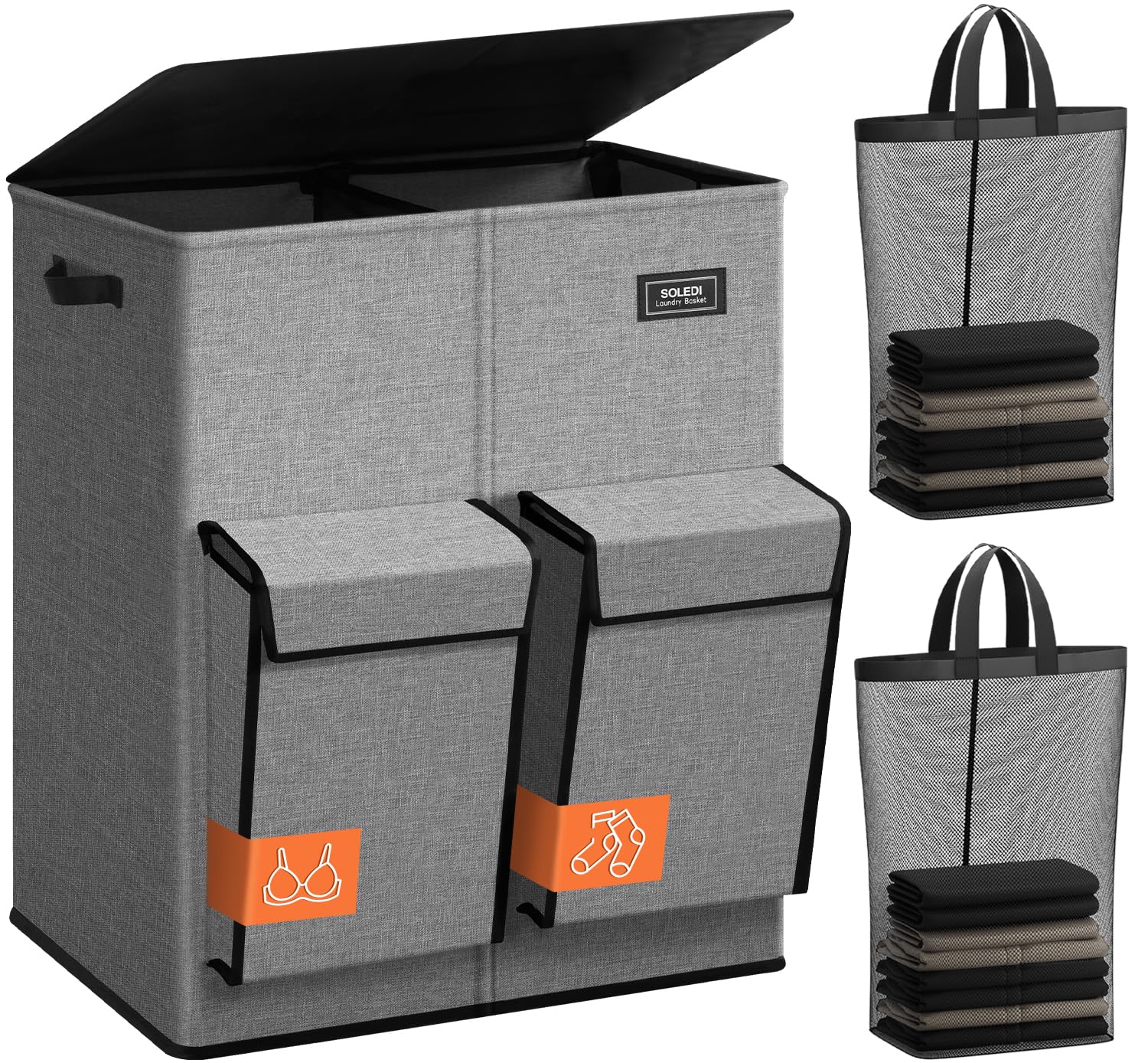 SOLEDI four-section laundry hamper with lid keeps clothes organized and out of sight.