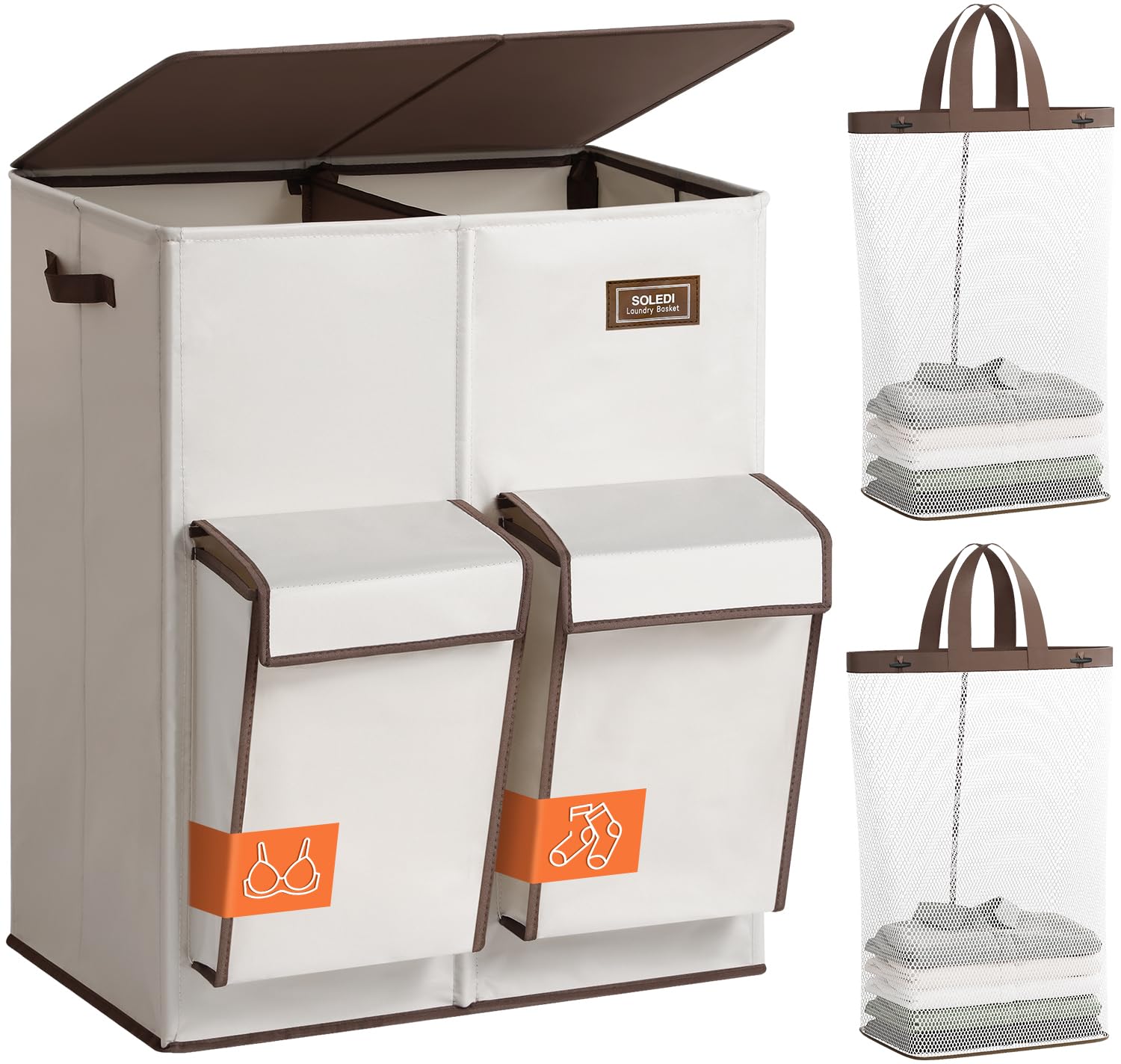 SOLEDI four-section laundry sorter front view for organized family laundry