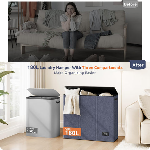 SOLEDI large hamper measures 32.6 inches long, 12.2 inches wide, 27.6 inches high.